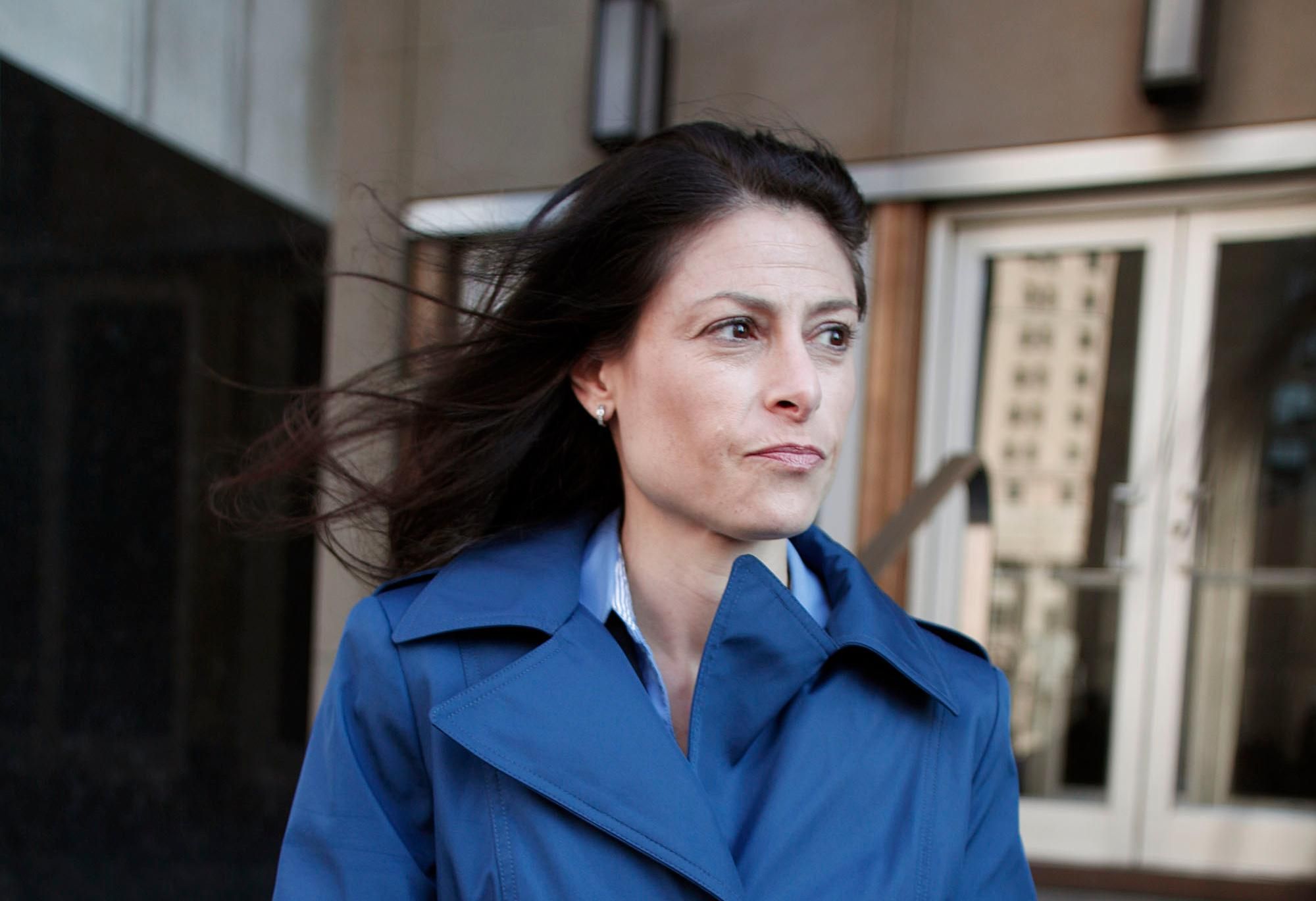 Dana Nessel talks to reporters outside a federal courthouse in Detroit, Michigan on October 16, 2013, five years before she was elected attorney general of the state. 