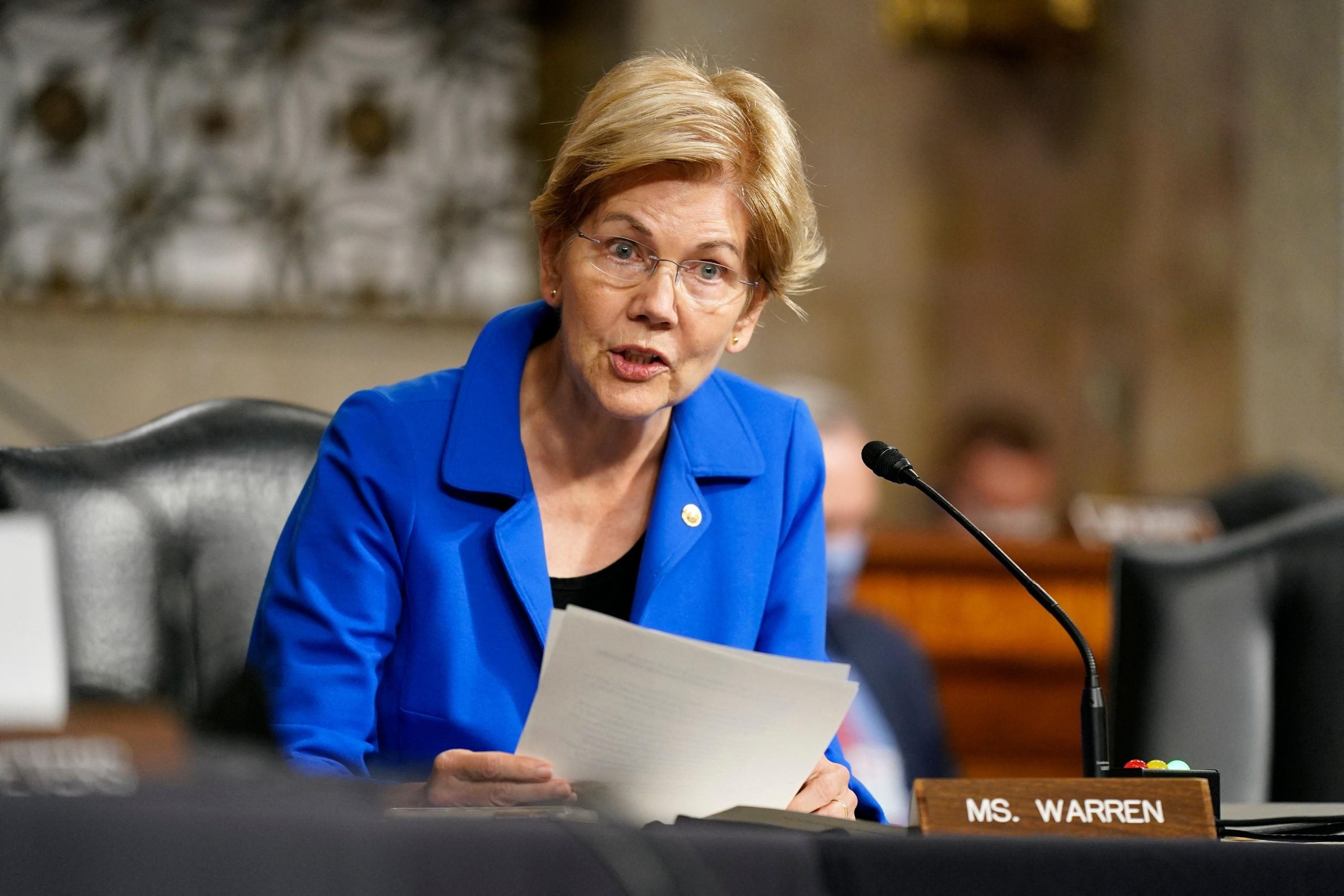 Sen. Elizabeth Warren speaks during a hearing