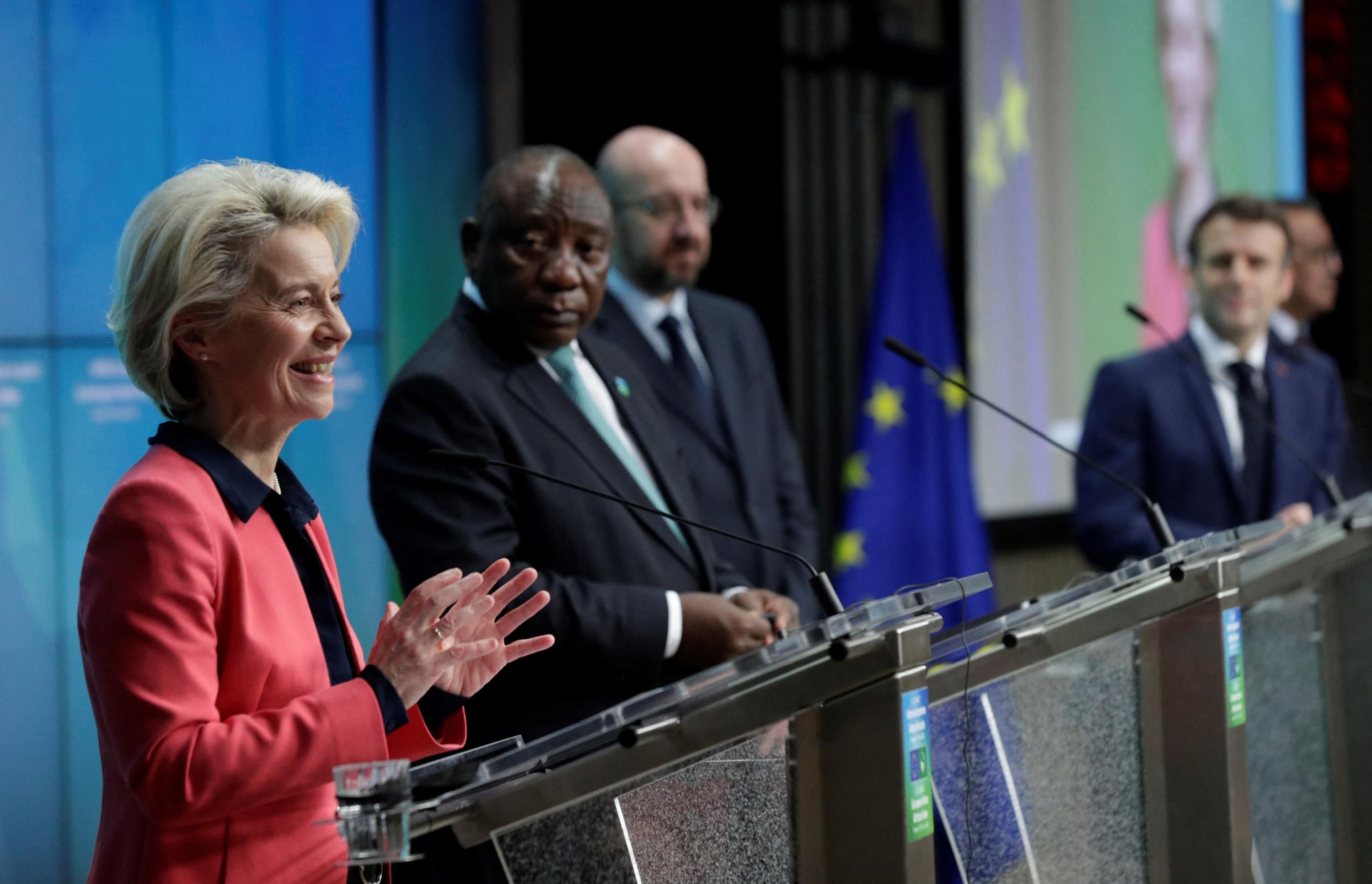 The head of the European Commission speaks during an event