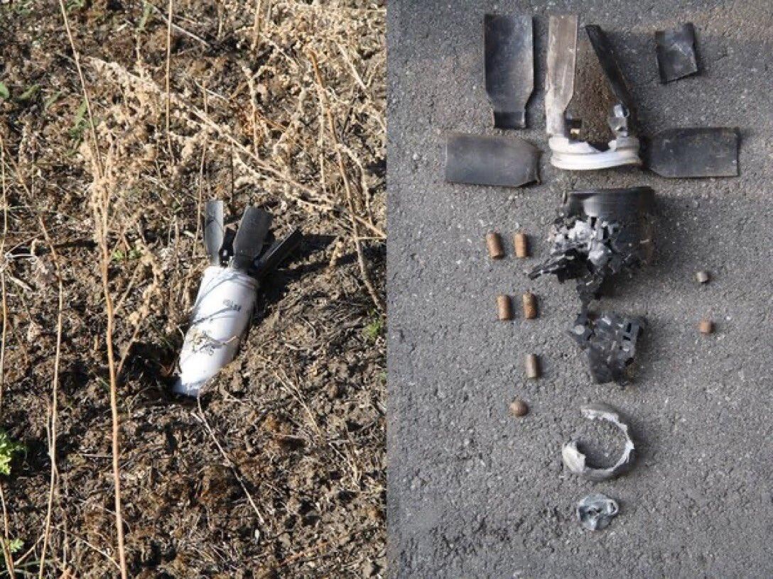 Remains of munitions in Okhtyrka, Sumy in eastern Ukraine as shared online by Bellingcat.