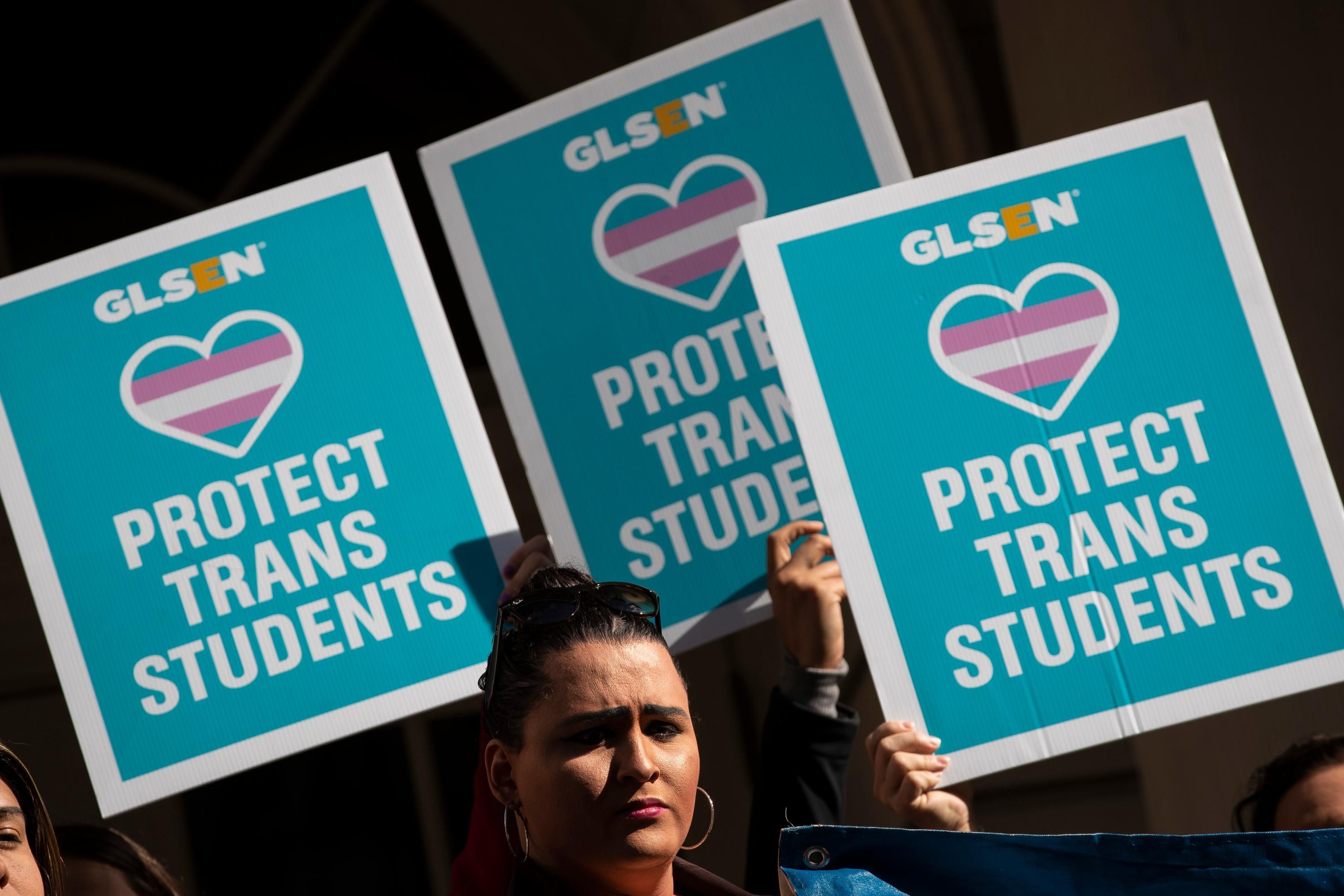 "Protect Trans Students" signs at protest