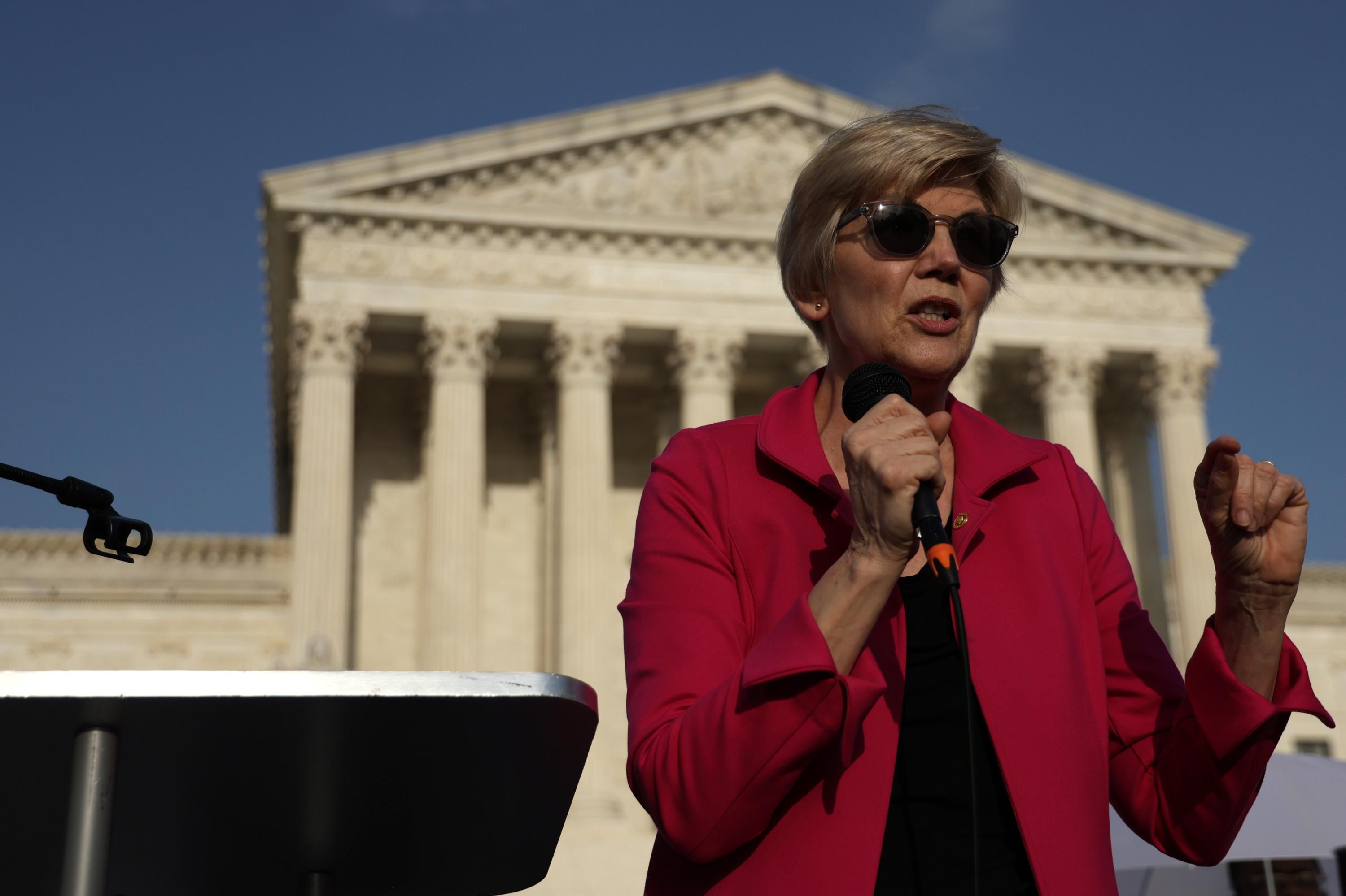 Sen. Elizabeth Warren speaks outside the Supreme Court