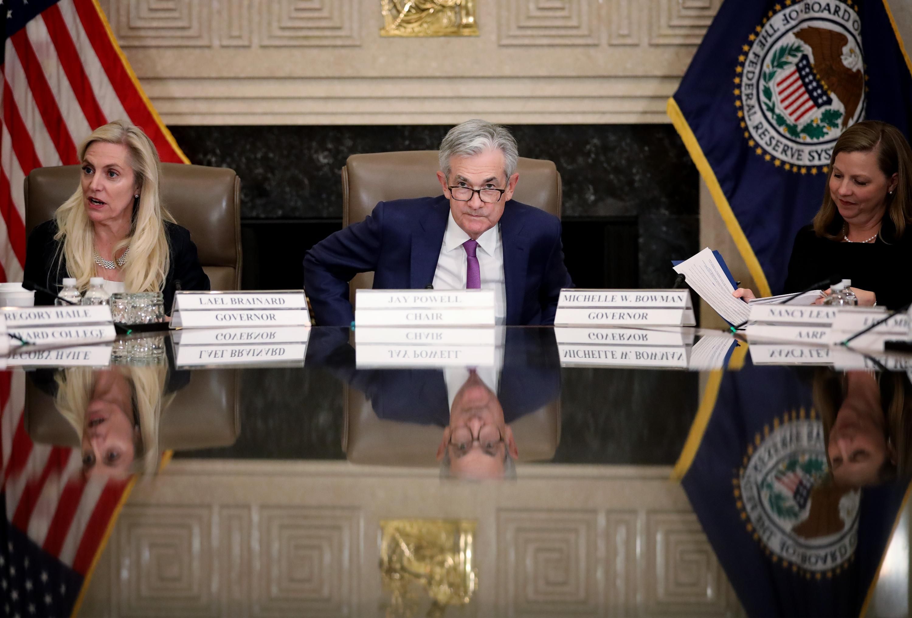 Fed Chair Jerome Powell attends a meeting