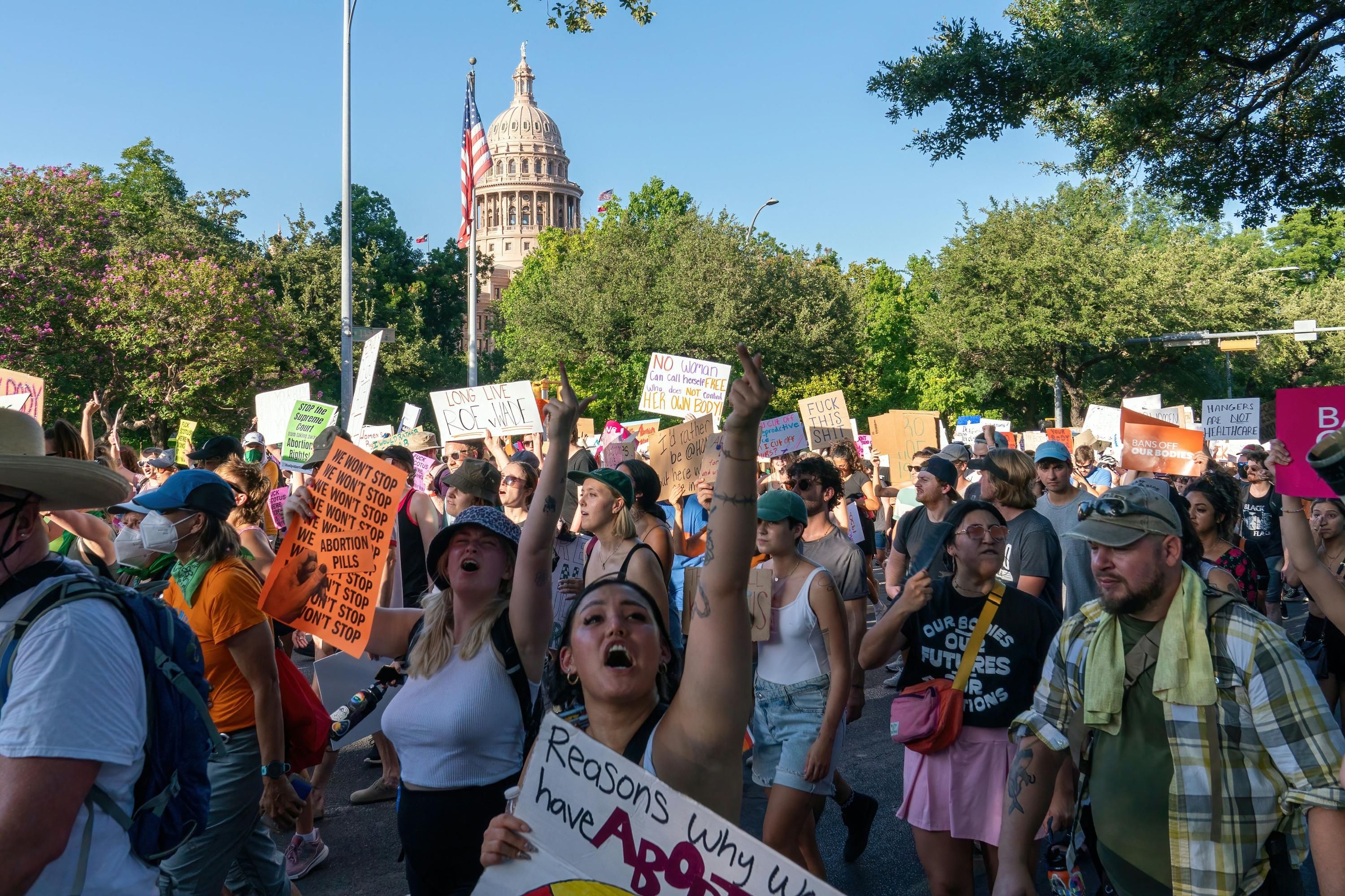 Demonstrators march in Austin, Texas