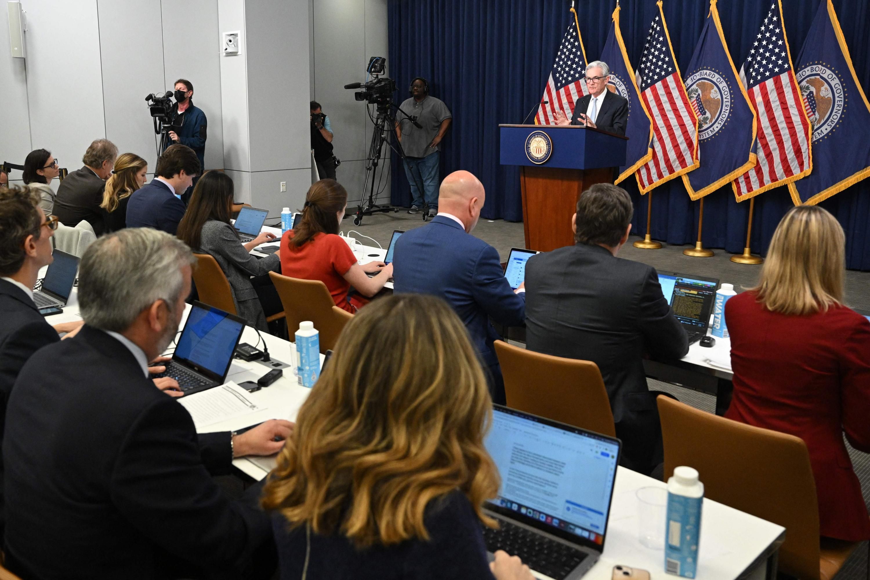 Fed Chair Jerome Powell speaks during a press conference