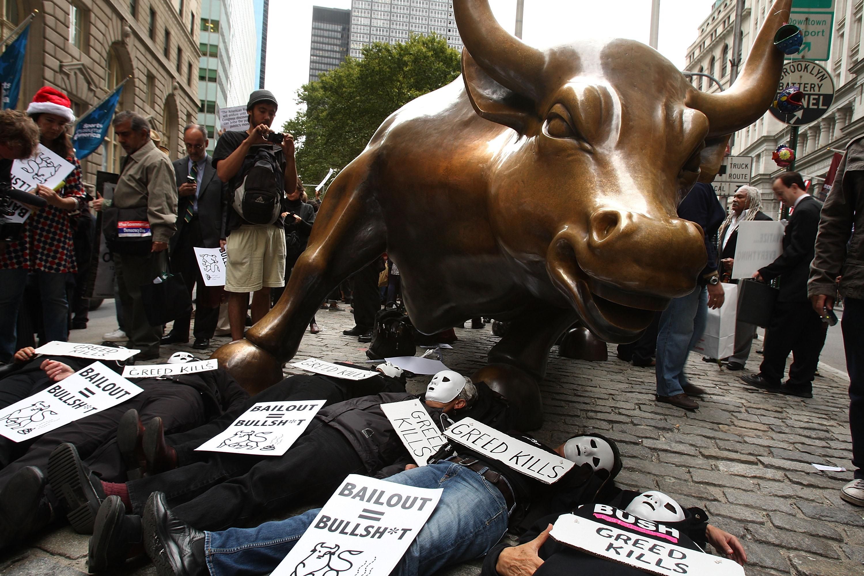 Image result for wall street bull greed